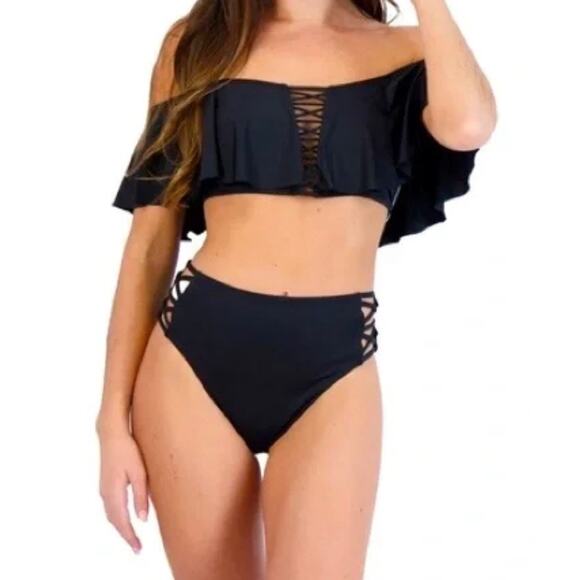 YMI large black 2 piece ruffle top off shoulder NEW Retail $49 - Picture 1 of 8